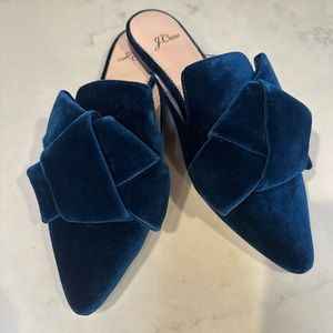 J.Crew Blue Velvet Flat Slides NWOT